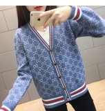 sweater jacket women 2019 autumn and winter long sleeve loose V-neck single-breasted jacket sweater cardigan