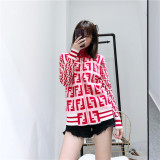 clothes 2019 autumn and winter new European and American casual letter zipper striped turtleneck sweater cardigan coat
