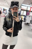 2019 autumn new fashion joker PU leather jacket baseball uniform women jacket short jacket