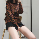 autumn and winter new European and American casual letter stripe long-sleeved strap round neck pullover sweater sweater