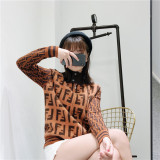 clothes 2019 autumn and winter new European and American casual letter zipper striped turtleneck sweater cardigan coat