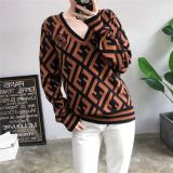 2019 autumn new sweater V-neck letter long-sleeved shirt curved thin section
