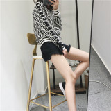 autumn and winter new European and American casual letter stripe long-sleeved strap round neck pullover sweater sweater