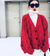 clothes 2019 spring new retro sweater in the long section V-neck knit cardigan long-sleeved loose jacket joker models