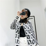 clothes 2019 autumn and winter new European and American casual letter zipper striped turtleneck sweater cardigan coat