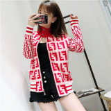 clothes 2019 autumn and winter new European and American casual letter zipper striped turtleneck sweater cardigan coat