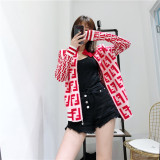 clothes 2019 autumn and winter new European and American casual letter zipper striped turtleneck sweater cardigan coat