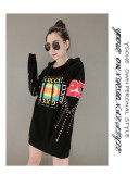 2019 autumn women new hot drilling letter printing fashion trend hooded sweater