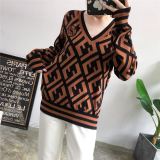 2019 autumn new sweater V-neck letter long-sleeved shirt curved thin section