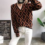 2019 autumn new sweater V-neck letter long-sleeved shirt curved thin section