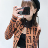 clothes 2019 autumn and winter new European and American casual letter zipper striped turtleneck sweater cardigan coat