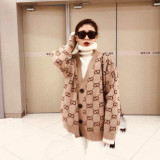 clothes 2019 spring new retro sweater in the long section V-neck knit cardigan long-sleeved loose jacket joker models