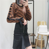 autumn and winter new European and American casual letter stripe long-sleeved strap round neck pullover sweater sweater