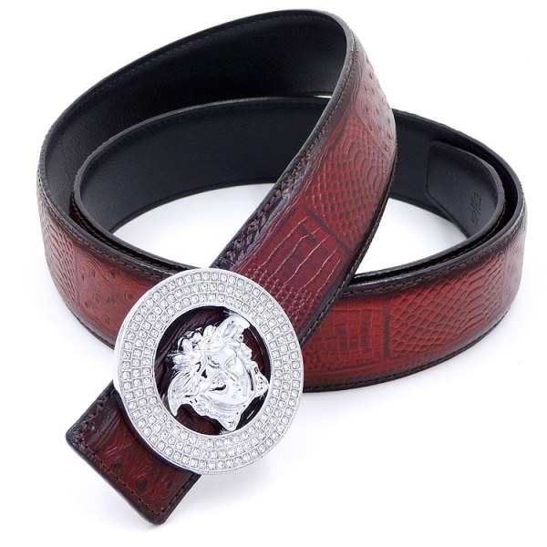 belt men's real leather smooth buckle rhinestone casual belt men's trousers with round buckle