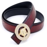 belt men's real leather smooth buckle rhinestone casual belt men's trousers with round buckle