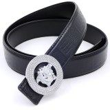 belt men's real leather smooth buckle rhinestone casual belt men's trousers with round buckle