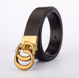 belt Explosive belt men and women bronze buckle belt leather belt rotating buckle double-sided belt