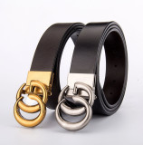 belt Explosive belt men and women bronze buckle belt leather belt rotating buckle double-sided belt