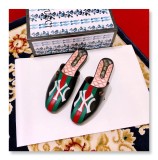 2019 spring Baotou color printing flat bottom half drag classic striped embroidery ladies slippers