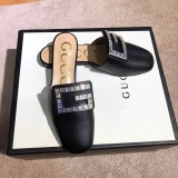 Europe and the United States 2019 spring and summer new rhinestone flat with real leather slippers velvet colored diamonds Baotou joker  sandals women