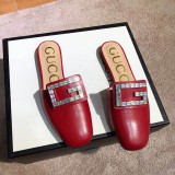 Europe and the United States 2019 spring and summer new rhinestone flat with real leather slippers velvet colored diamonds Baotou joker  sandals women
