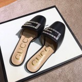 Europe and the United States 2019 spring and summer new rhinestone flat with real leather slippers velvet colored diamonds Baotou joker  sandals women