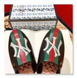 2019 spring Baotou color printing flat bottom half drag classic striped embroidery ladies slippers