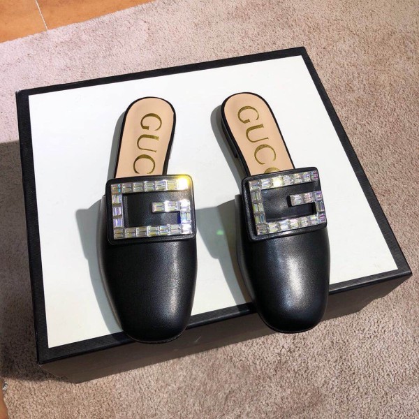 Europe and the United States 2019 spring and summer new rhinestone flat with real leather slippers velvet colored diamonds Baotou joker  sandals women