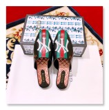 2019 spring Baotou color printing flat bottom half drag classic striped embroidery ladies slippers