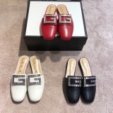 Europe and the United States 2019 spring and summer new rhinestone flat with real leather slippers velvet colored diamonds Baotou joker  sandals women