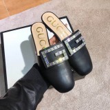 Europe and the United States 2019 spring and summer new rhinestone flat with real leather slippers velvet colored diamonds Baotou joker  sandals women
