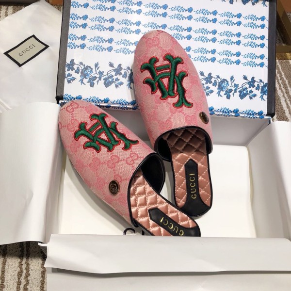 2019 spring print flat bottom half drag classic embroidery ladies slippers