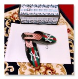 2019 spring Baotou color printing flat bottom half drag classic striped embroidery ladies slippers