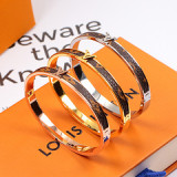 Wild temperament letter titanium steel 18K rose gold silver white two-color matte bracelet European and American women