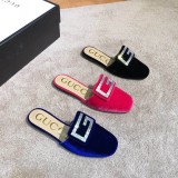 2019 spring new rhinestones half tow luxury velvet flat slippers casual shopping comfortable women's shoes