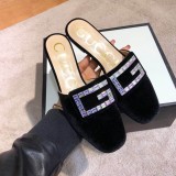 2019 spring new rhinestones half tow luxury velvet flat slippers casual shopping comfortable women's shoes