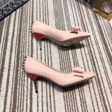 2019 spring and autumn single shoes shallow mouth set flat flat pointed shoes bowknot high heel women's shoes