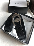 metal buckle embossed cowhide 3.5cm steel shield black belt