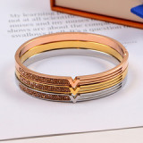 Europe and the United States simple titanium bracelets women18K rose gold silver white gold three optional V-shaped models set rhinestones