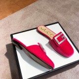 2019 spring new rhinestones half tow luxury velvet flat slippers casual shopping comfortable women's shoes