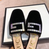 2019 spring new rhinestones half tow luxury velvet flat slippers casual shopping comfortable women's shoes