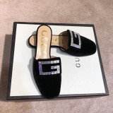 2019 spring new rhinestones half tow luxury velvet flat slippers casual shopping comfortable women's shoes