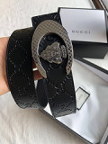 metal buckle embossed cowhide 3.5cm steel shield black belt