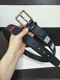 3.4Cm imported fabric copper buckle double-sided head into a cowhide black and white plaid casual men's belt