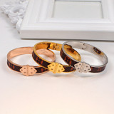 Europe and the United States new old flower skin 18K rose gold bracelet women titanium steel bracelet accessories fashion personality pattern leather