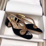 women's shoes new diamond suede mid-heel sandals spring and summer baotou thick with high heels