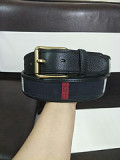 3.4Cm imported fabric copper buckle double-sided head into a cowhide black and white plaid casual men's belt