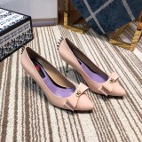 2019 spring and autumn single shoes shallow mouth set flat flat pointed shoes bowknot high heel women's shoes
