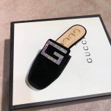 2019 spring new rhinestones half tow luxury velvet flat slippers casual shopping comfortable women's shoes