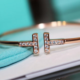 、 Tiffany Classic T-Line Series Double T-Bangle Bracelet in Sterling Silver Plated 18K Gold